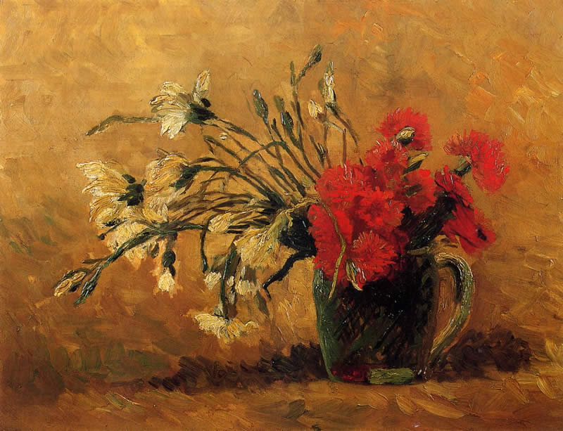 Vincent van Gogh Vase with Red and White Carnations on a Yellow Background